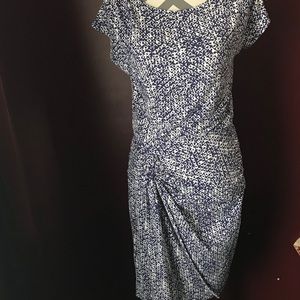 Ann Taylor Blue and White Side Gathered Dress
